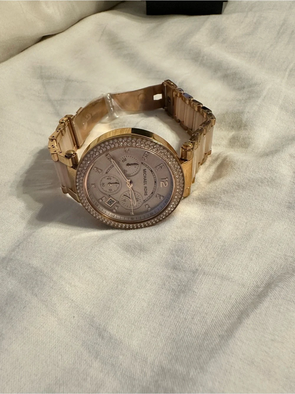 Michael Kors Rose Gold and Cream Tone Crystal-Accented Bracelet Watch